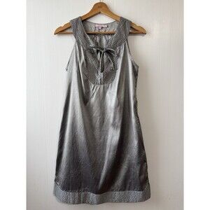 CALYPSO St Barth Shift Dress Women's Sz XS Silver 100% Silk Sleeveless Pockets